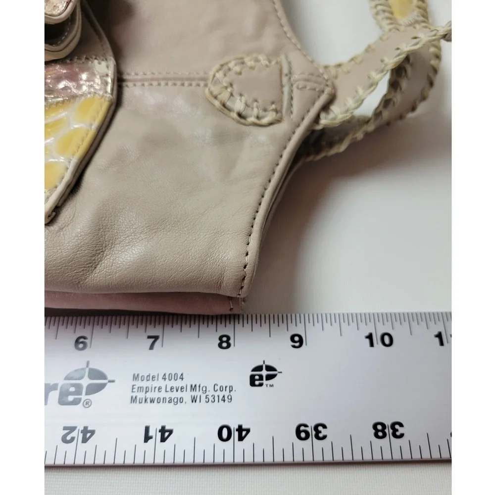 Chi‎ Snake Collage Satchel Bag Taupe Leather Patent Whipstitch Shoulder Bag
